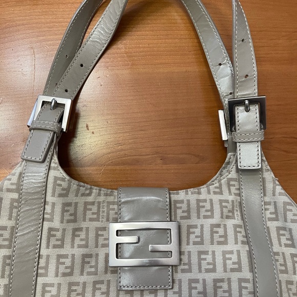 Authentic Fendi Zucchini canvas shoulder bag (tan/beige color) - Picture 4 of 15